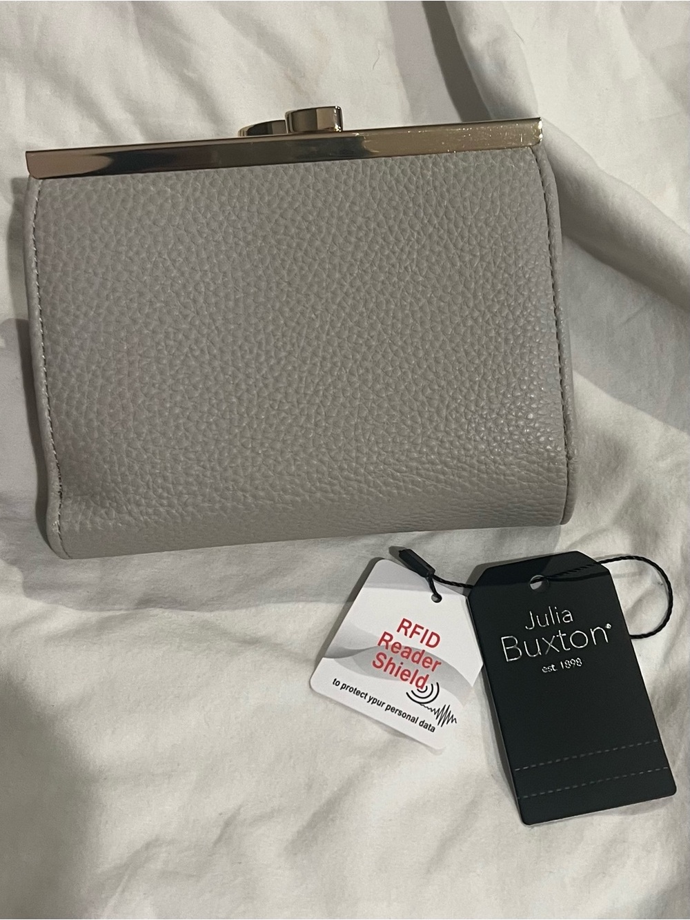 Light Gray Leather Women's Wallet with Gold Frame